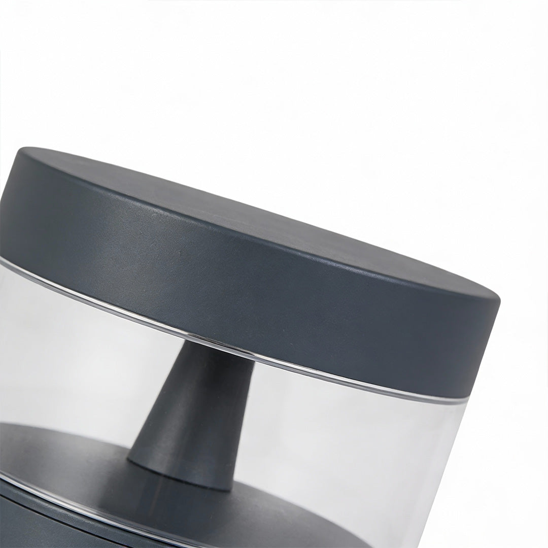 Detailed close up of contemporary path lights diffuser and internal structure, focusing on build quality and materials.