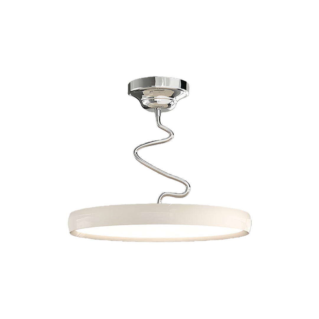 Contemporary modern semi flush mount ceiling light featuring sage green edge and round LED panel