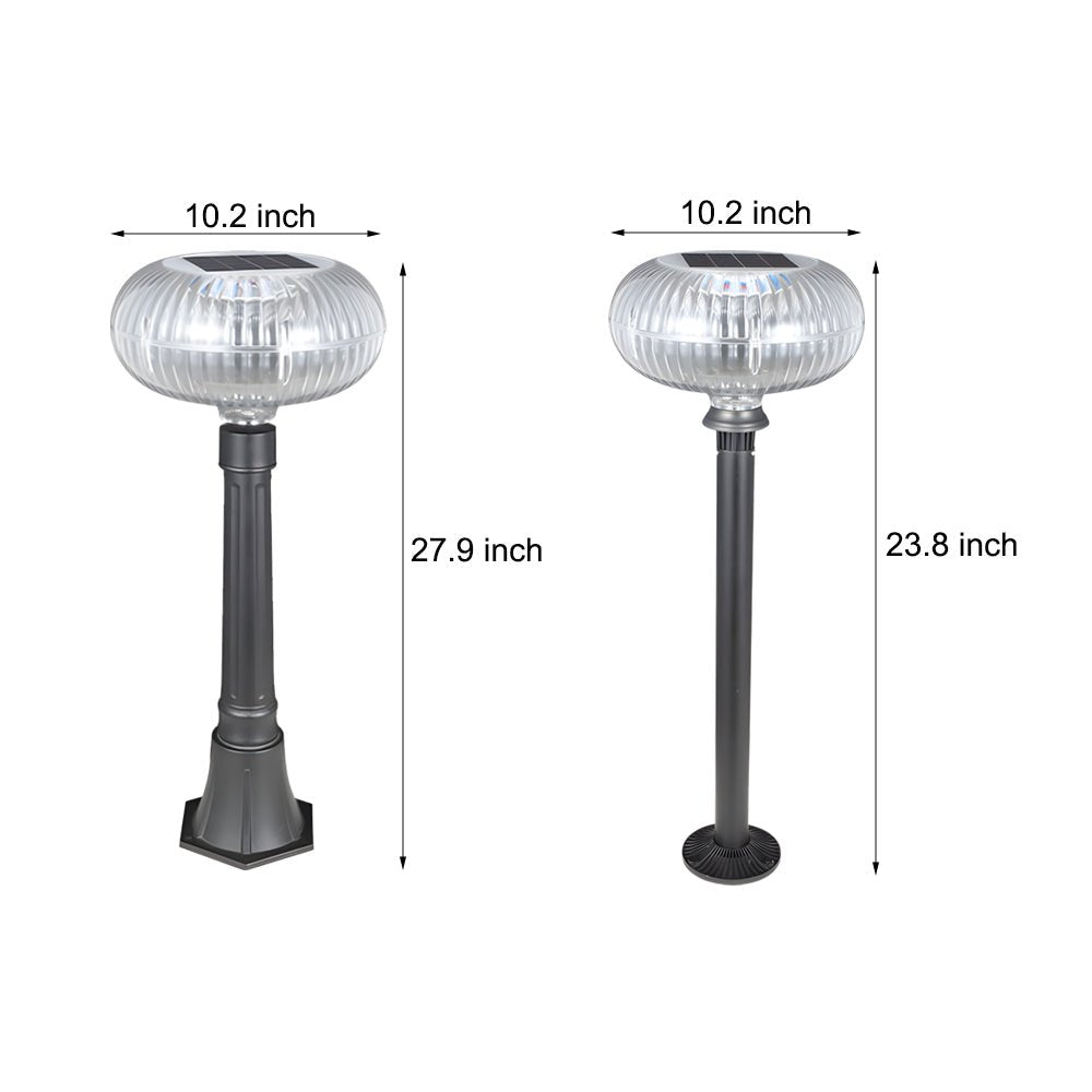 Contemporary Solar Lawn Light Metal Cylinder LED Light with Oval Acrylic Shade