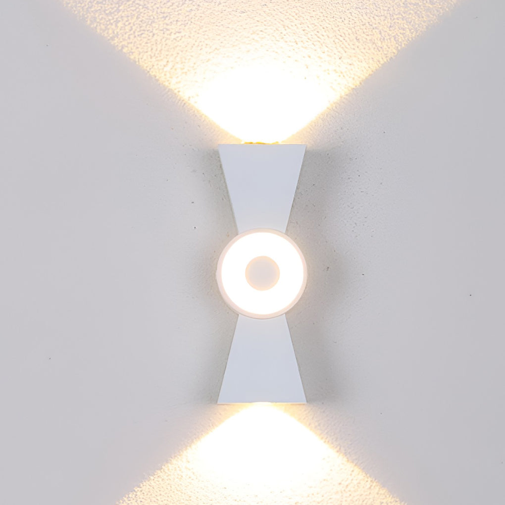 Contemporary up down wall lights with a close-up of the black and white fixture.