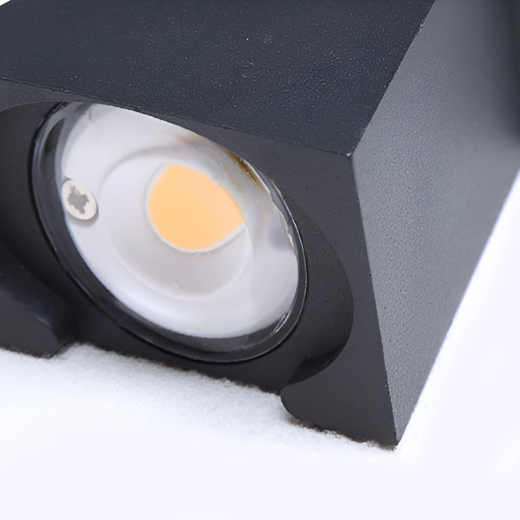 Contemporary up down wall lights with a close-up of the up and down light beams.