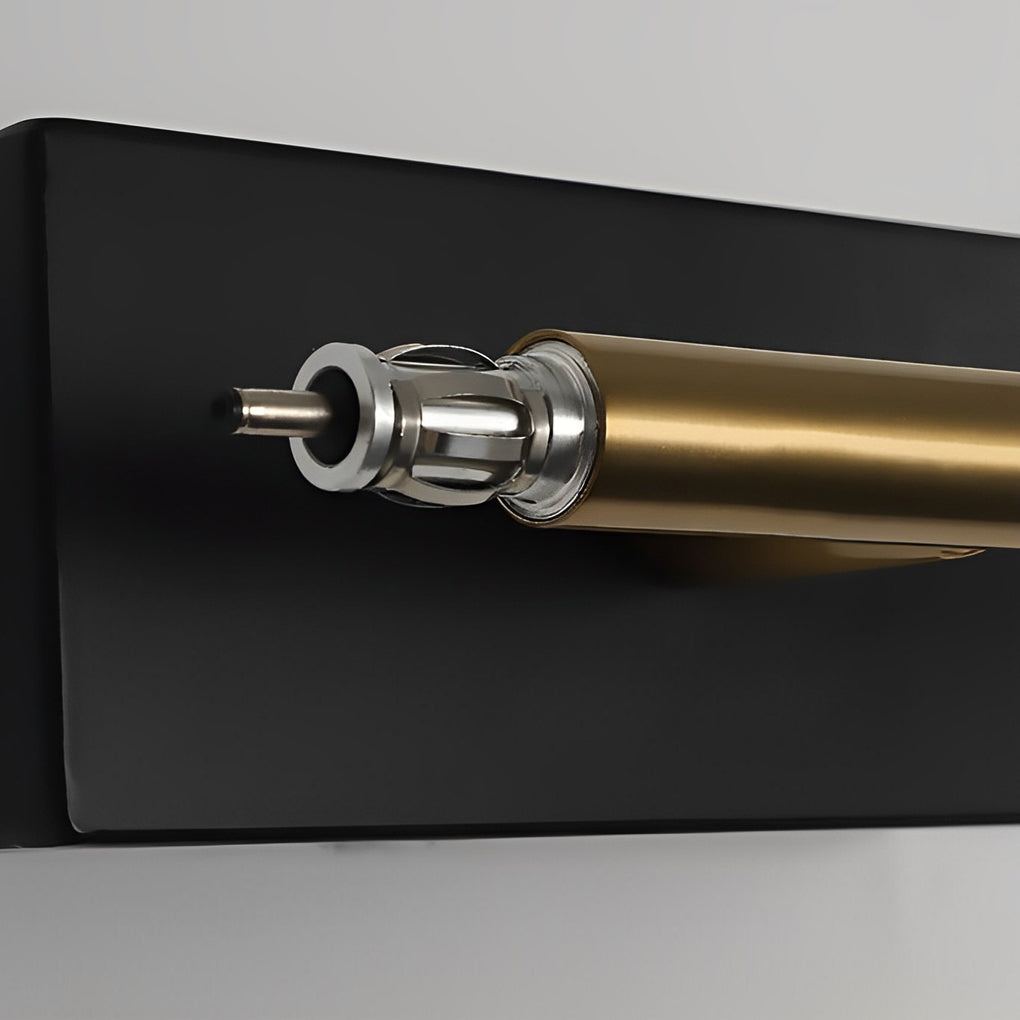 Contemporary vanity light bar with a close-up of the sleek, black fixture.