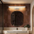 Contemporary vanity light bar with a sleek design, illuminating a modern bathroom mirror.