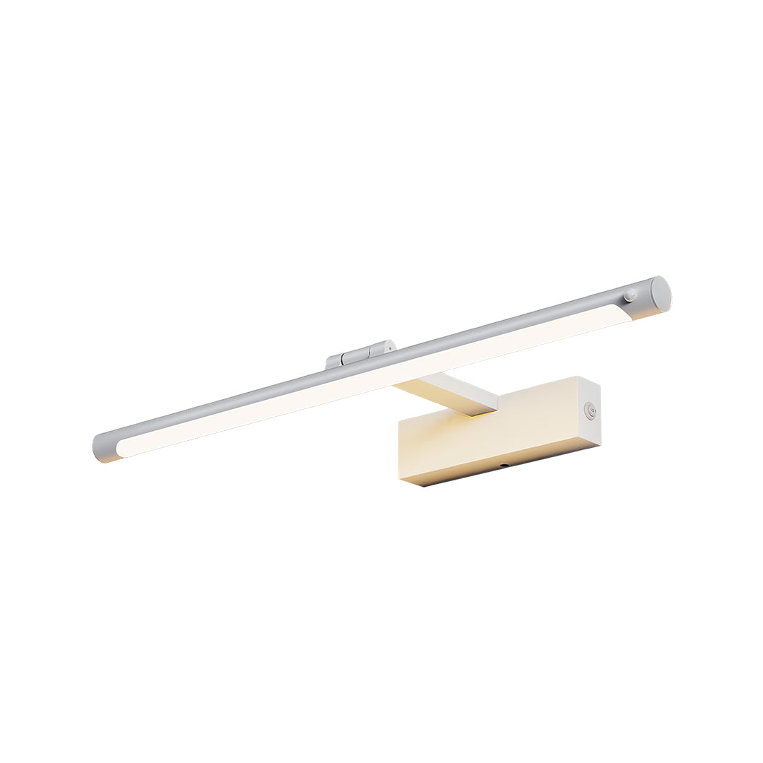 Contemporary modern bathroom vanity light combining natural wood finish with polished chrome details