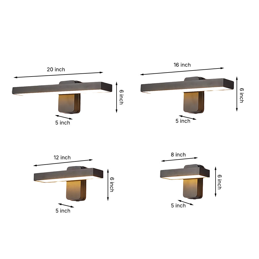 Technical specification drawing showing dimensions of contemporary wall light fixtures