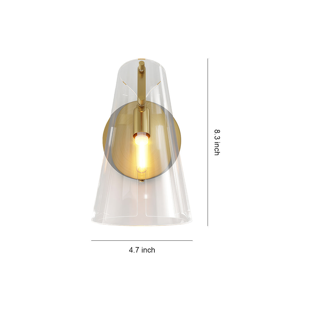 Contemporary wall sconce lighting specification diagram with dimensions and mounting details.