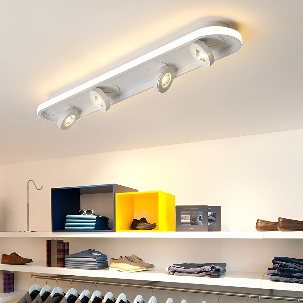 Corridor ceiling light illuminating retail display shelves