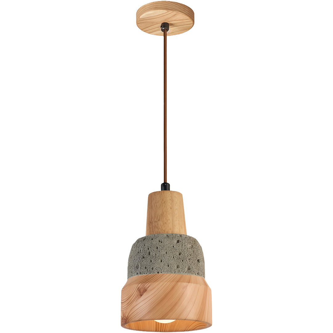 Elegant wood pendant lighting casting a warm glow with its unique woven shade design.