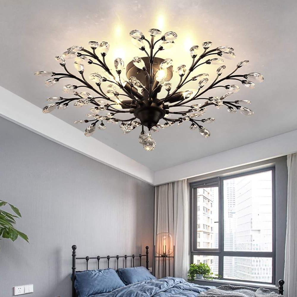 Crystal branch chandelier used as bedroom ceiling light.