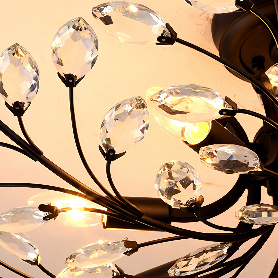 Crystal semi flush ceiling light in modern bedroom with neutral tones and minimalist decor elements