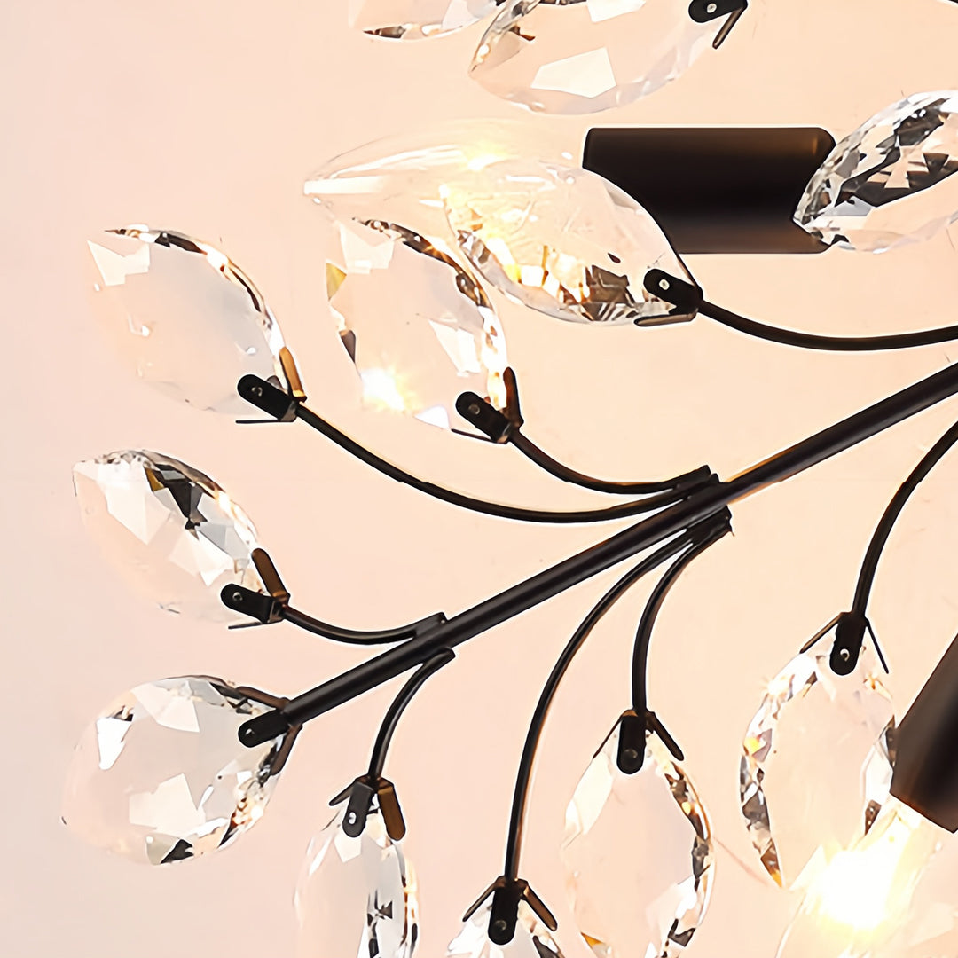 Crystal semi flush ceiling light mounting detail showing black finish construction and crystal attachment hardware