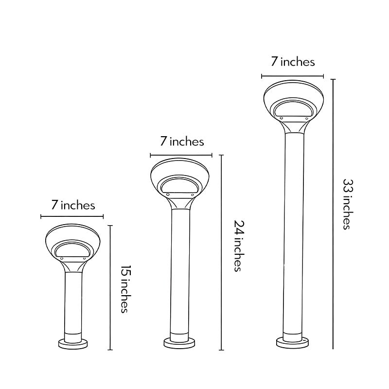 Curved bollard light dimension drawing showing different height options.