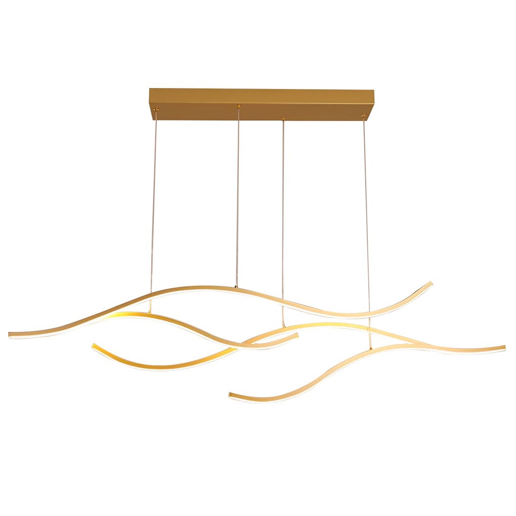 Curved LED pendant light with gold finish shown on a white background.