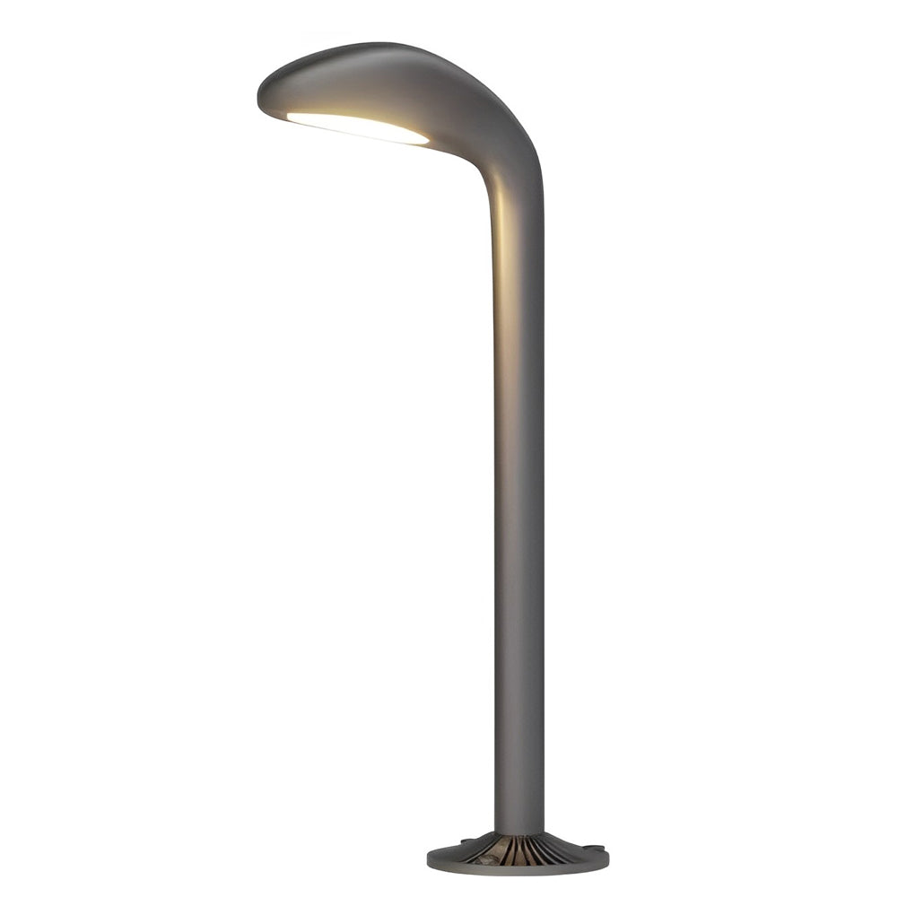 Curved path light with technical view of the base and installation.
