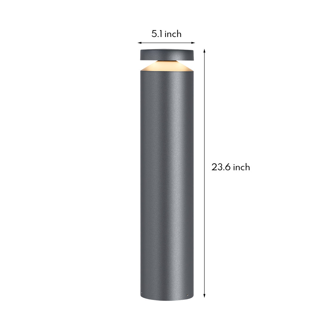Technical specification drawing of cylindrical pathway LED light showing dimensions and mounting details