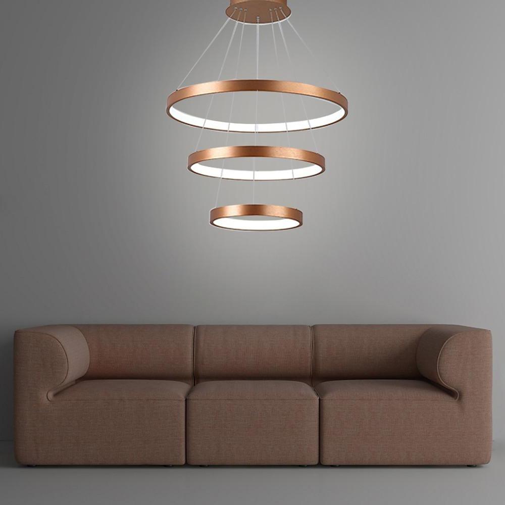 Acrylic Bronze 3 - Tier Ring Chandelier Dimmable LED, 59" Adjustable Pendant Lights