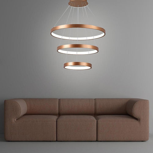 Acrylic Bronze 3 - Tier Ring Chandelier Dimmable LED, 59" Adjustable Pendant Lights
