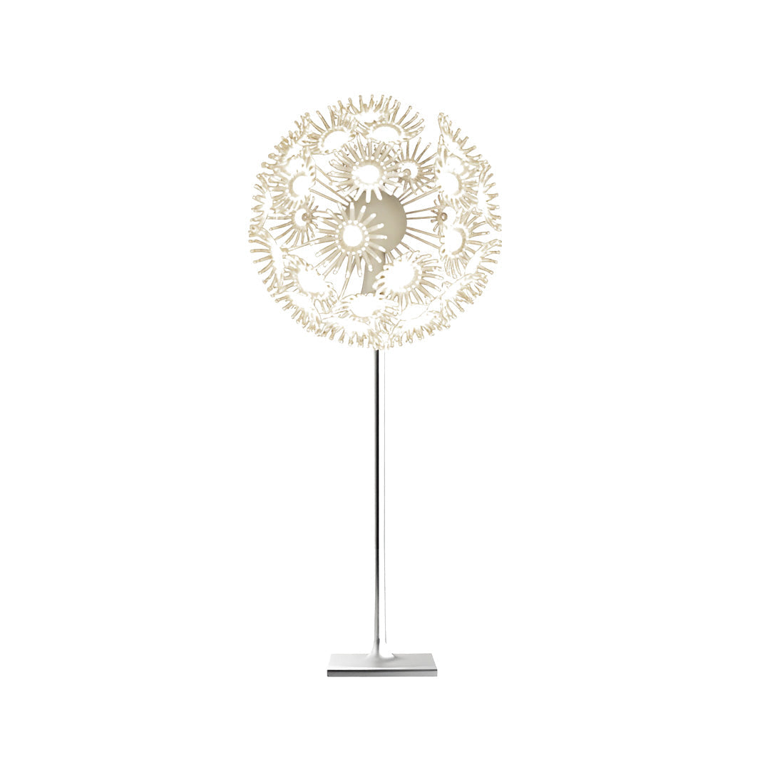 Golden dandelion garden lights outdoor illuminating city fountain park at night.