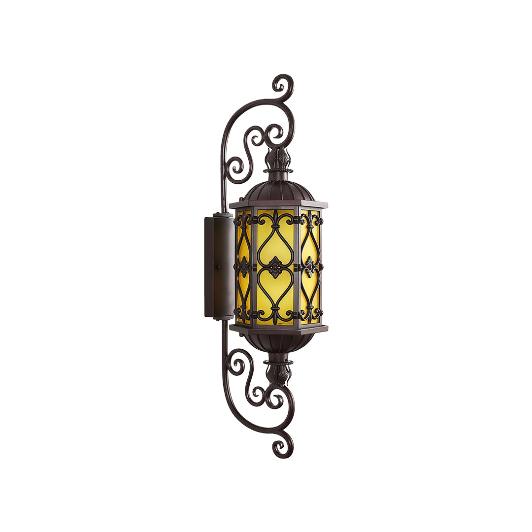 Decorative LED wall light with a warm glow installed near a residential front door.