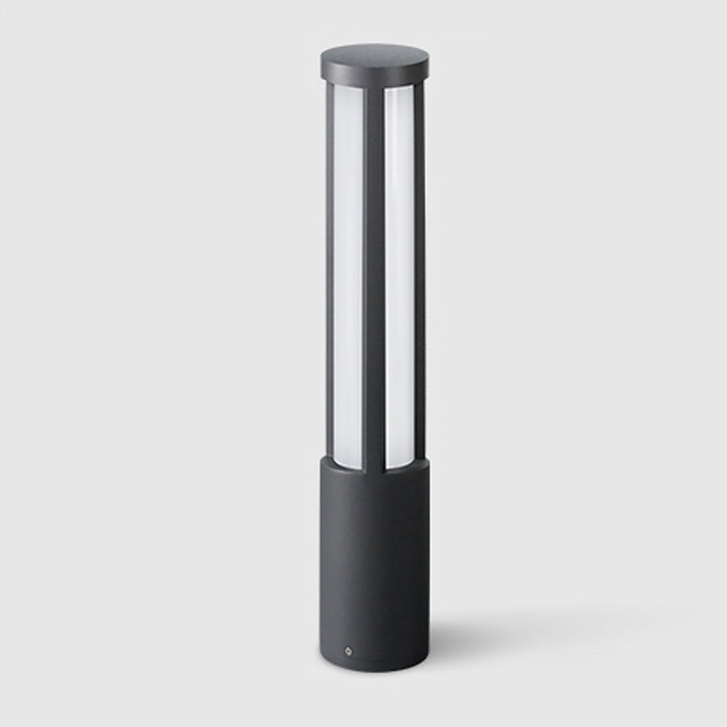 Residential bollard lights LED black outdoor landscape light features durable materials and contemporary exterior design.