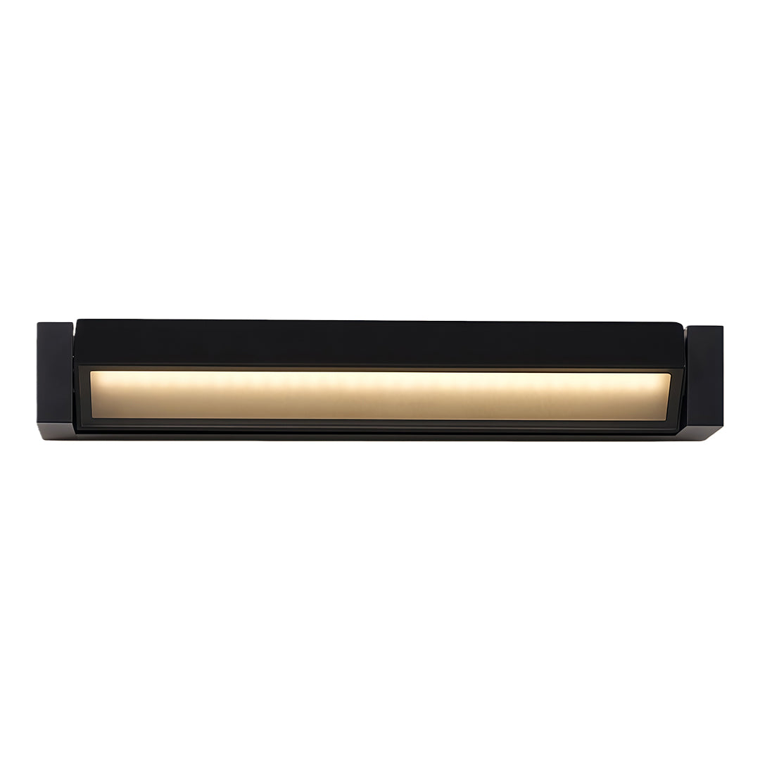 Detailed view of LED light bar for wall featuring glass shade chandelier design highlighting textured black housing construction.