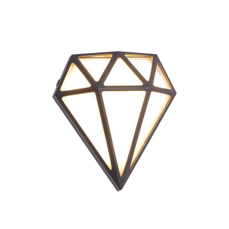 Diamond shape wall light with a black frame, enhancing a contemporary exterior.