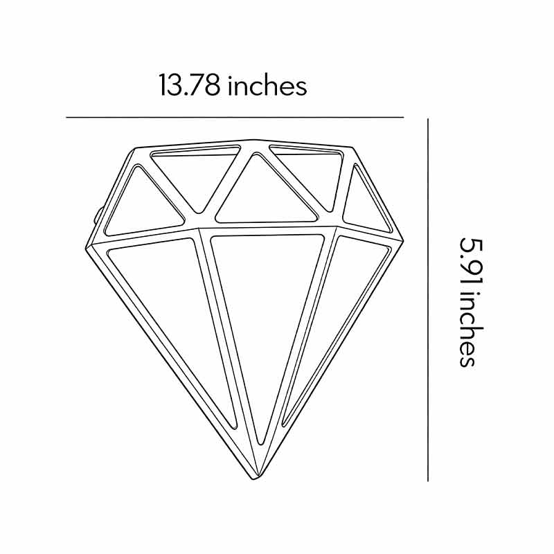 Technical diagram of diamond shape wall light showing dimensions and installation details.