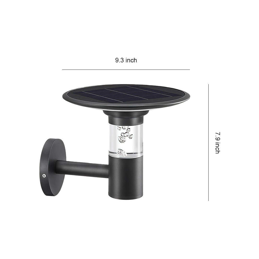 Dimension guide for the solar outdoor wall lighting fixture, showing a 6.3-inch width and 7.9-inch height.