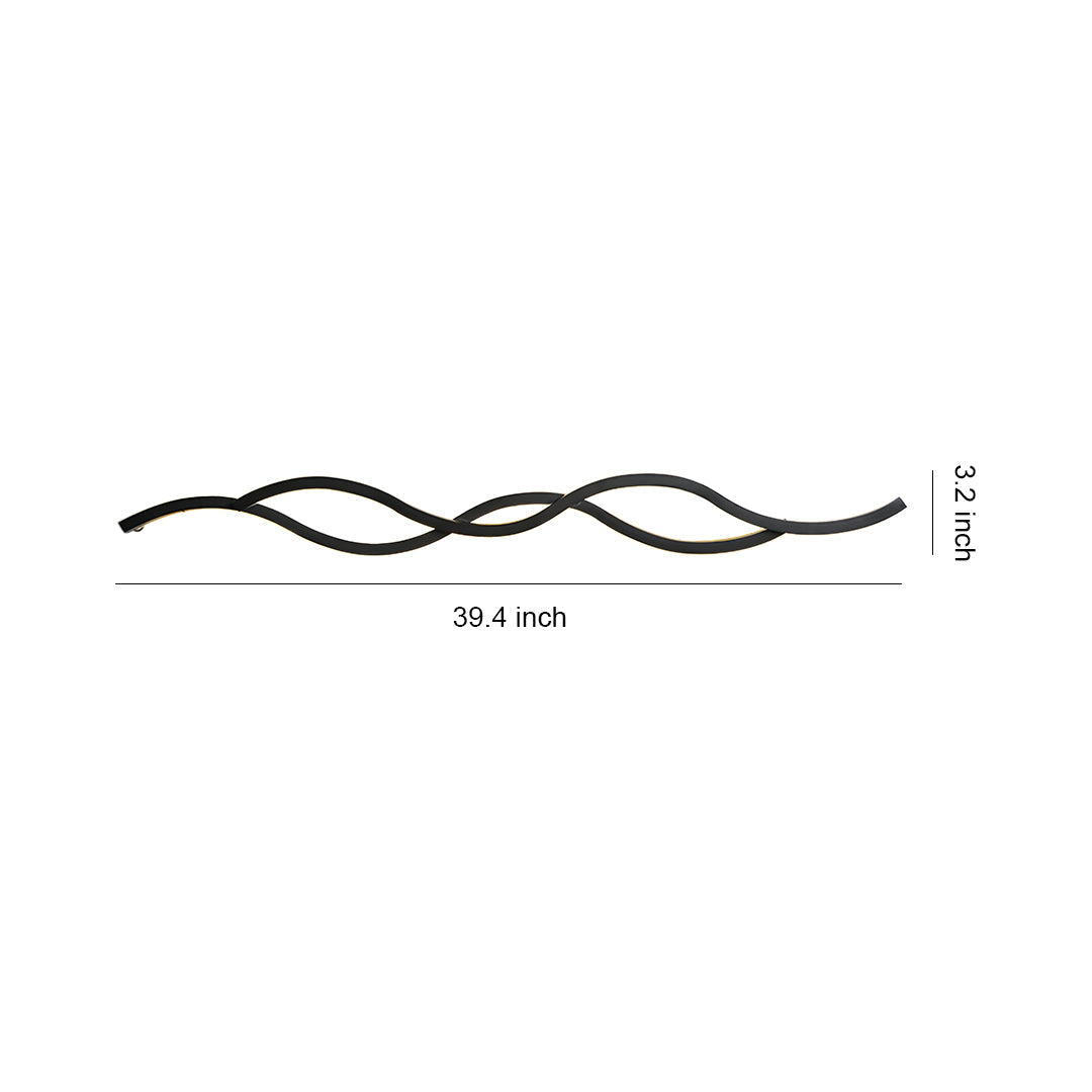 Bedside wall light dimensions chart, showing the 39.4-inch length and 9.2-inch height of the wave-shaped fixture.
