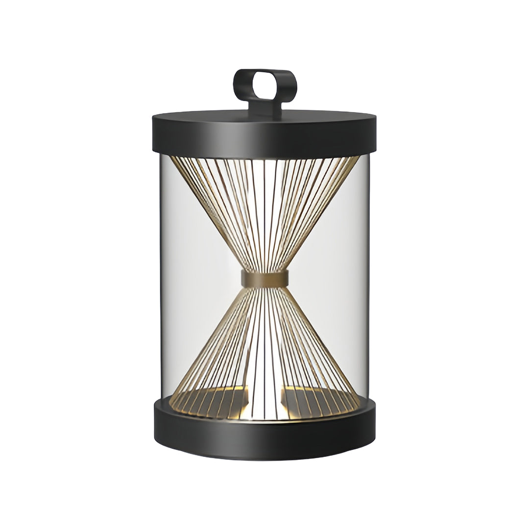 Dimensions diagram showing four sizes of the rectangular black outdoor lantern