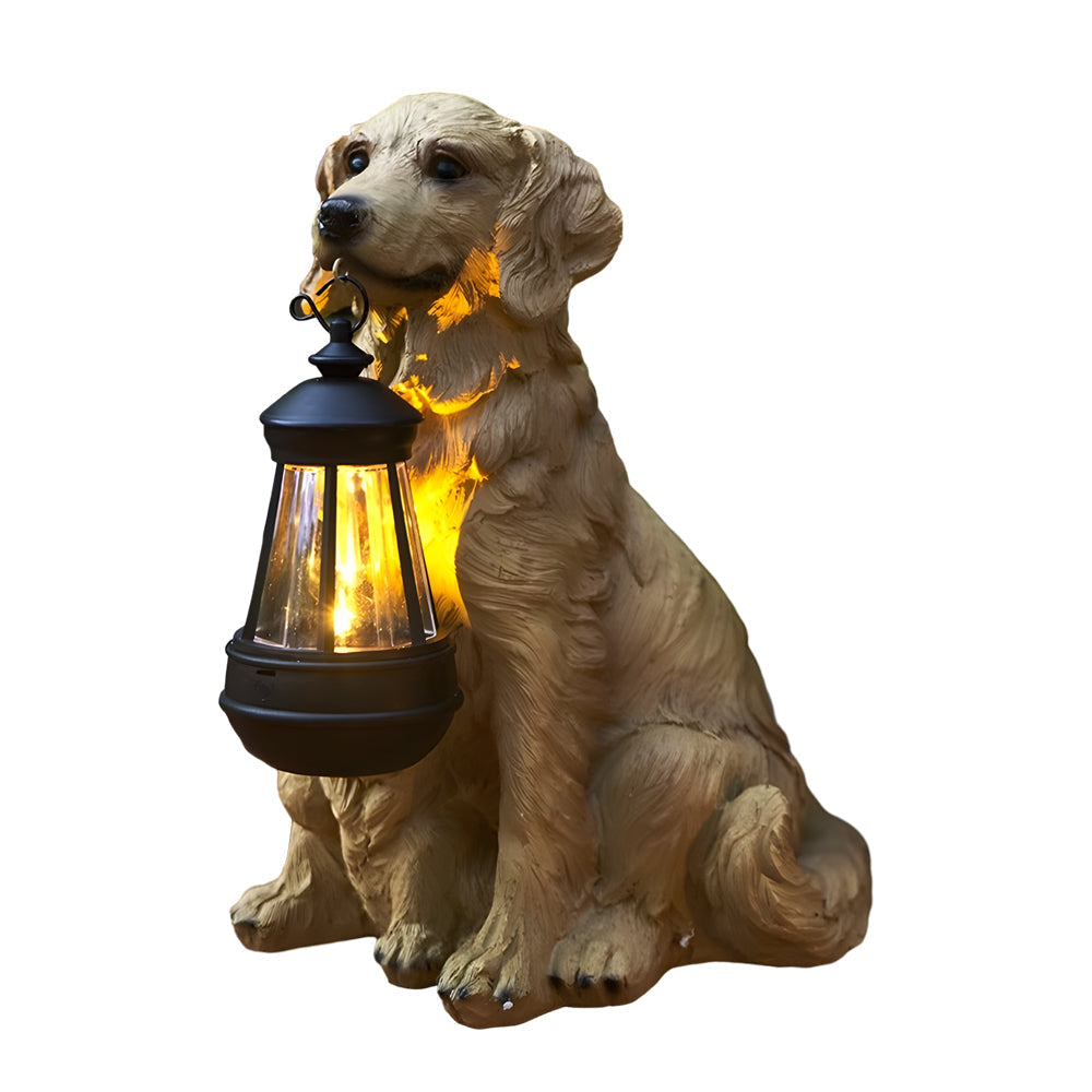 Small dog solar light statue holding a lantern
