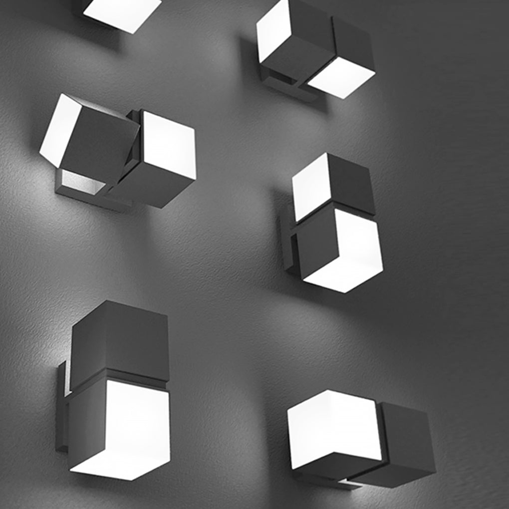 Multiple double head wall light fixtures displayed in a pattern, showcasing uniform up and down lighting design.