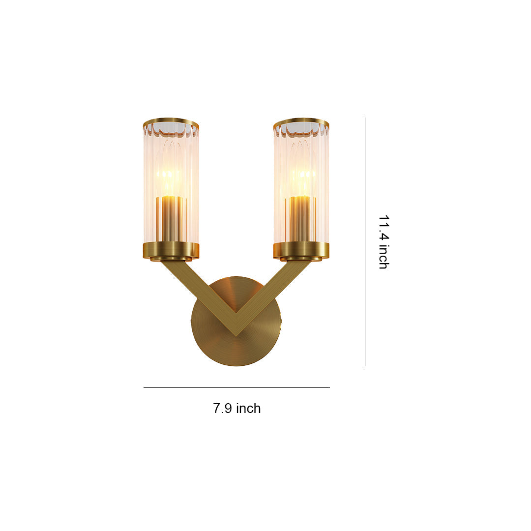Double sconce wall light specification diagram with dimensions and mounting details.