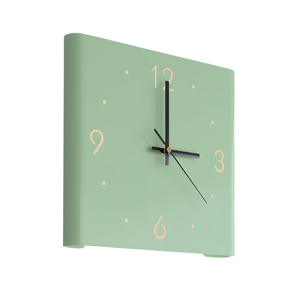 Light green double-sided wall clock lamp with glowing numerals