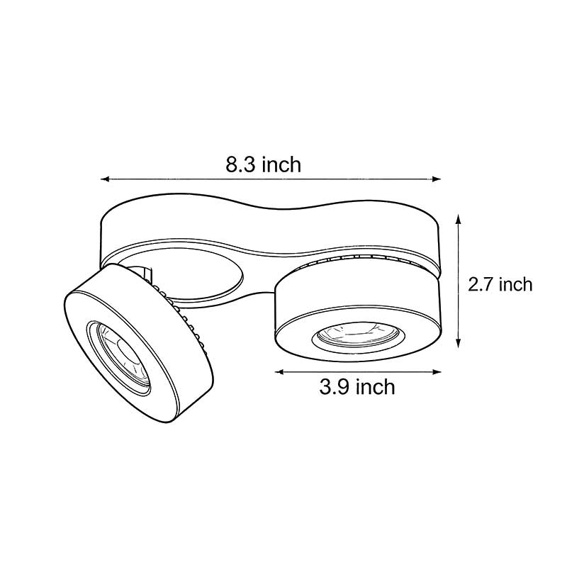 Minimalist black surface mount LED downlight designed for clean, modern decor, with dual adjustable heads for directional lighting.