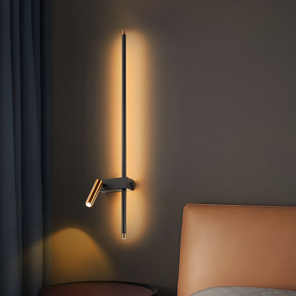 Accent wall lighting created by a modern dual light wall sconce with adjustable spotlight.