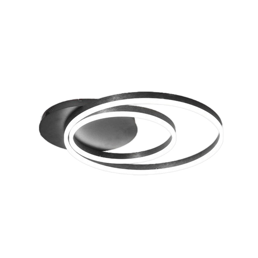 Minimalist circular ceiling light featuring dual-ring LED design in monochrome finish