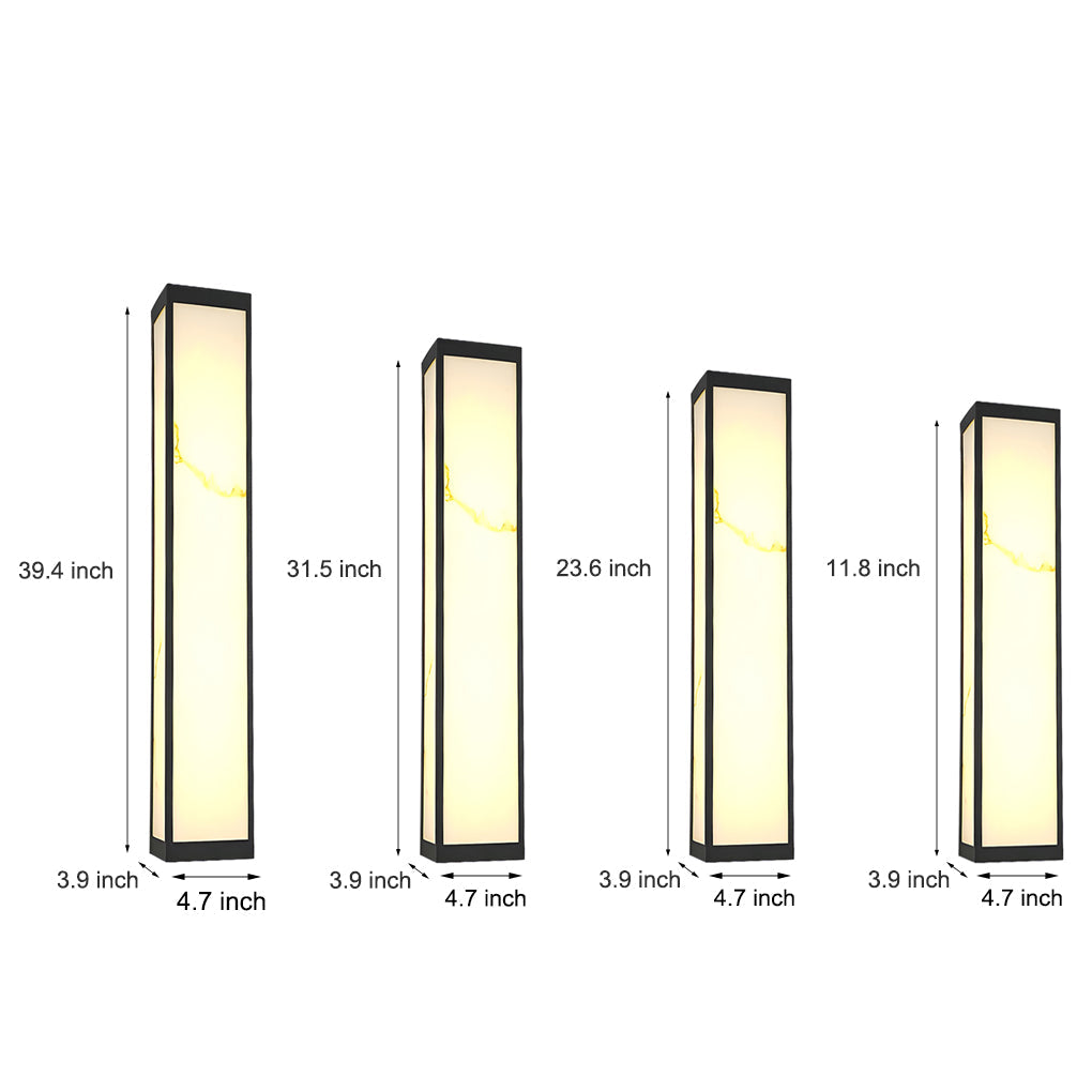 Set of econic outdoor wall lights in varying heights 32.6, 23.6, 19.6, and 11.8 inches with slim rectangular design. 