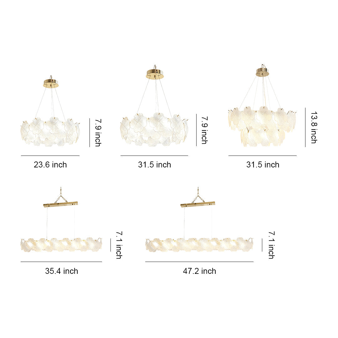 Elegant artistic glass chandeliers featuring a floral-inspired design with gold accents, perfect for classic interiors.