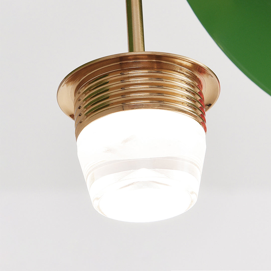 Elegant glass globe pendant light fixture with brass ribbed ceiling mount and white opal shade