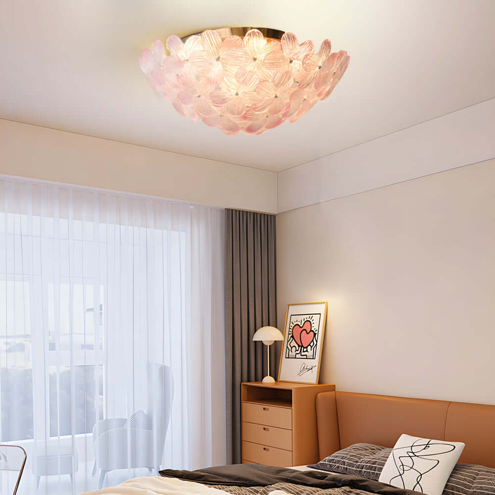The Glass Semi Flush Mount Ceiling Light brings a soft French Petal style to any room, offering a warm, elegant glow that transforms your home into a charming and timeless living space.