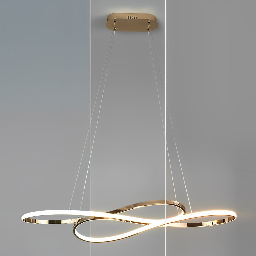 LED infinity chandelier with elegant loop design in minimalist room.