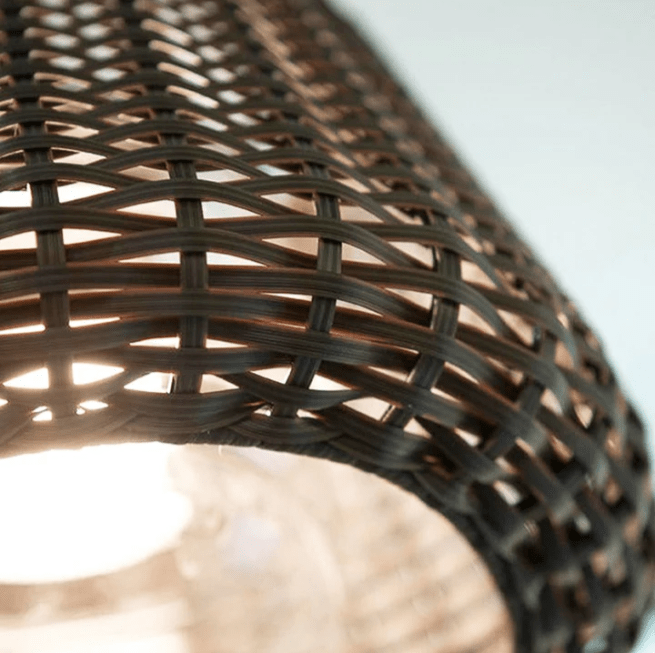 Elegant Rattan Shade LED Outdoor Floor Lamp Pendant Light with Stake and Open - Top Design