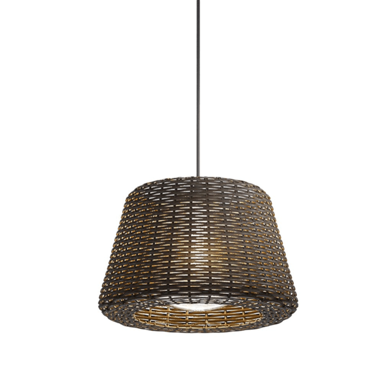 Elegant Rattan Shade LED Outdoor Floor Lamp Pendant Light with Stake and Open - Top Design