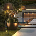 Elegant Rattan Shade LED Outdoor Floor Lamp Pendant Light with Stake and Open - Top Design