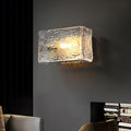 Elegant Rectangular Ripple Glass Bedside Wall Lamp - Modern Brass Fixture