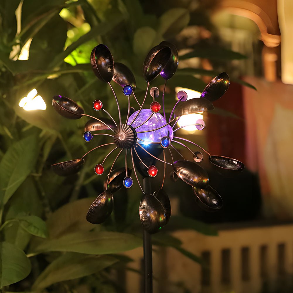 Elegant Vintage Iron Wind Spinner Solar Garden Stake Lights 2Pcs