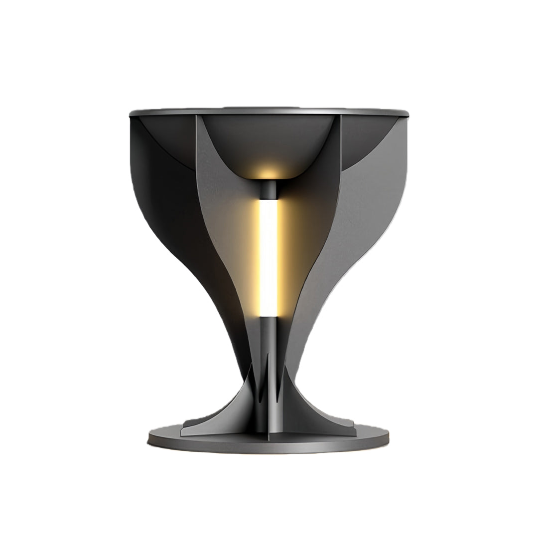 Empty modern lighted planter with a unique vertical light, isolated on a white background for product showcase.