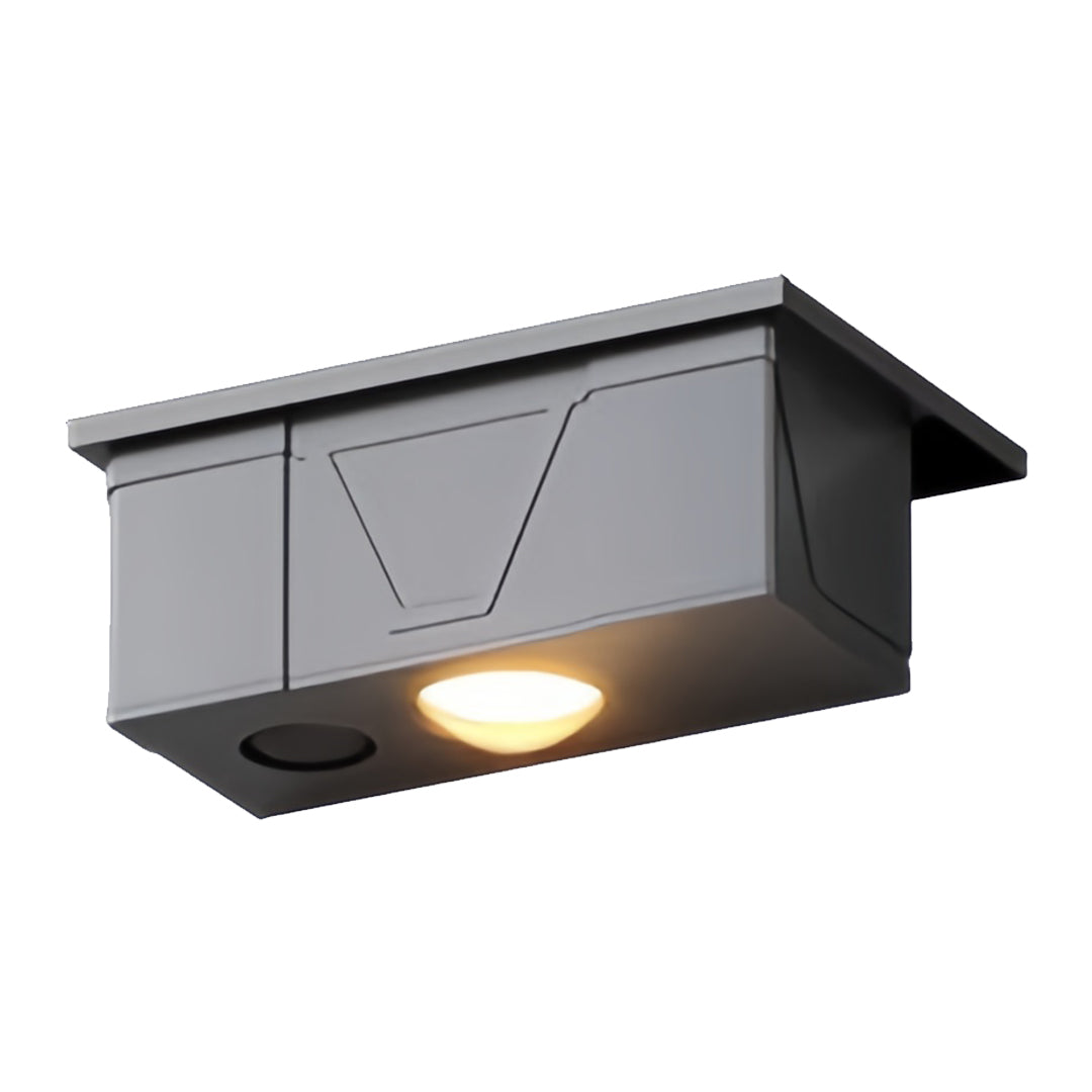 Modern exterior wall wash lighting fixture with dual round LED heads and sleek rectangular housing.