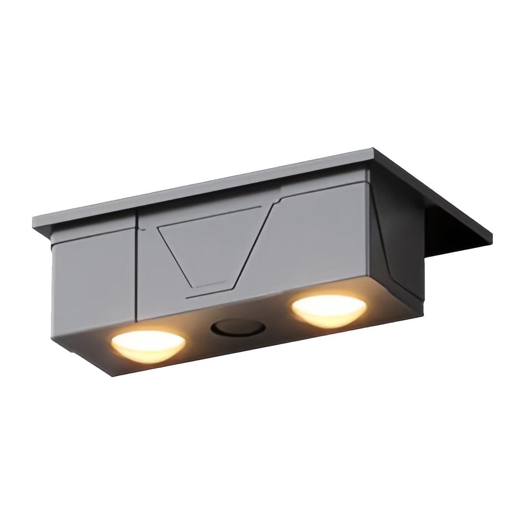 Minimalist exterior wall wash lighting with twin LED downlights crafted in a modern rectangular form.